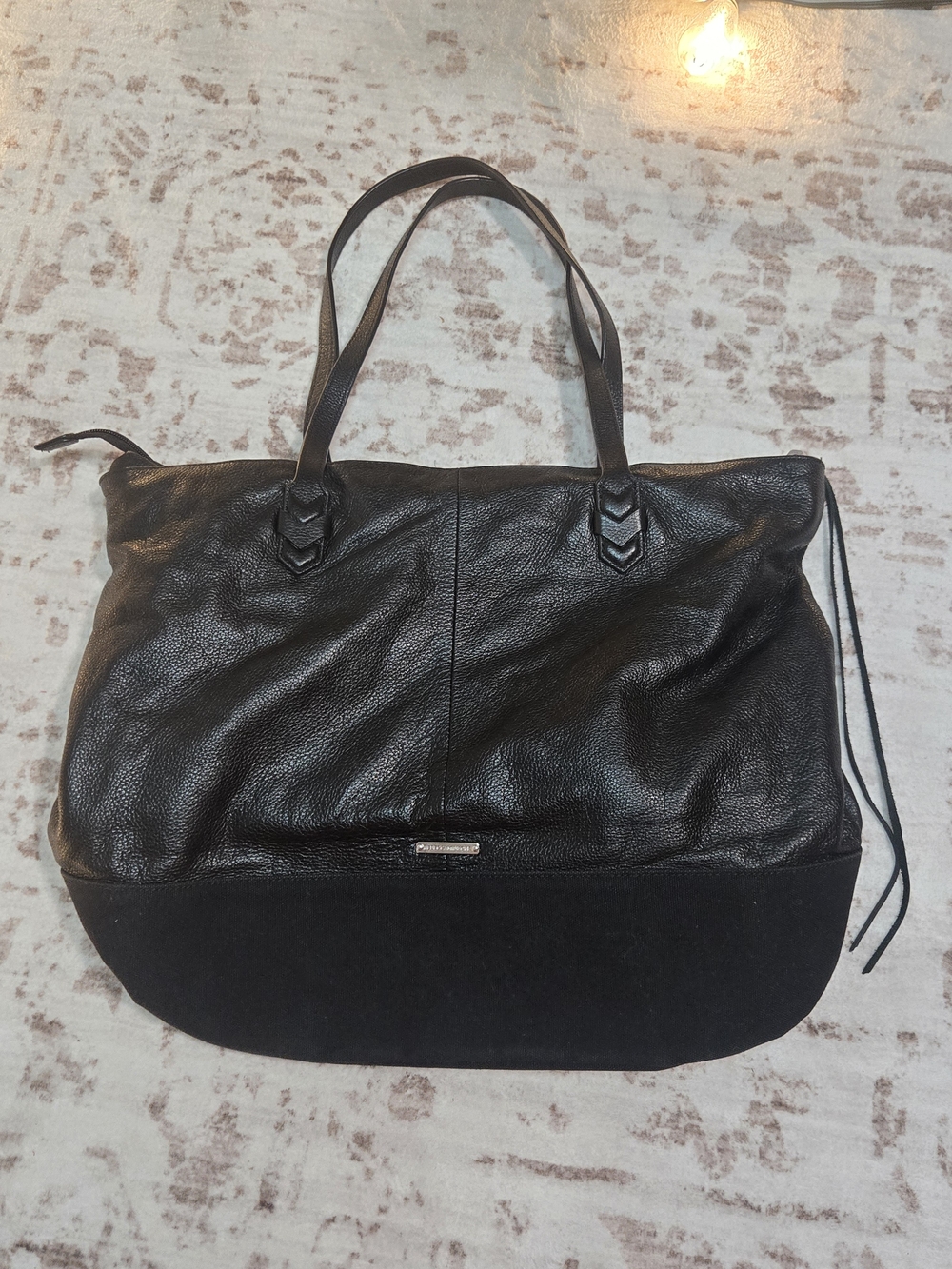 Rebecca Minkoff Pebbled Black Leather & Cotton Large Stylish Tote